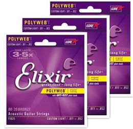 3sets Elixir 11025 Polyweb Great Tone Long Life 8020 BRONZE ACUSTIC GUITARE CORDES 011 015 022 032 042 0524916733