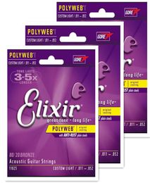 3sets Elixir 11025 Polyweb Great Tone Long Life 8020 Bronze acoustique Guitar Strings 011 015 022 032 042 0525791268