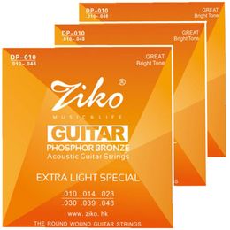 3Sets / lot 010-048 ZIKO akoestische gitaarsnaren muziekinstrumenten accessoires fosfor bronzen snaren gitaar onderdelen groothandel