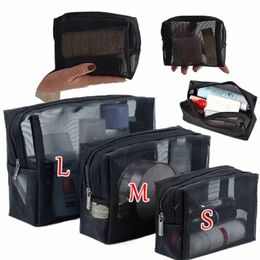 Sacs de cosmétiques transparents en maillage 3 size petits sacs de maquillage noir Organisateur de toilette de voyage portable S poche de rangement R2W5 #