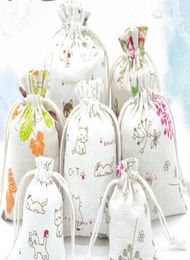 3Size Sac en lin d'origine Floral DrawString WeddingChristmas Emballage Sacs-cadeaux Sacs de bijoux Sachet Mini Jute Bags6144518