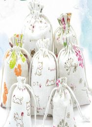 3 tailles floral original sac en lin cordon de mariage emballage de Noël pochettes sacs cadeaux petits bijoux sachet mini sacs en jute 3118563