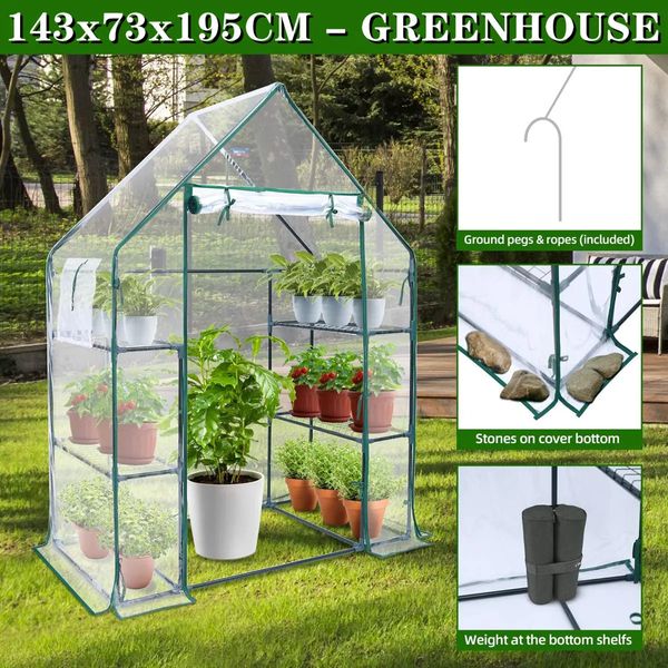 3Tier Walkin Greenhouse con estantes de plantas Flores de jardín exterior al aire libre patio de plantación de la casa de la casa de la casa de la casa tibia 240415