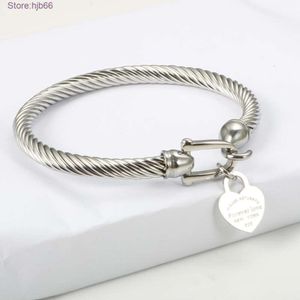 3u1r Bangle Titanium Staal T-Home Kabel Draad Goud Kleur Liefde Hart Bedelarmband met Haak Sluiting voor Vrouwen Mannen Bruiloft sieraden