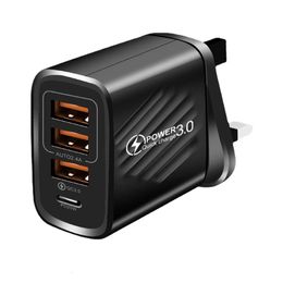 Chargeur 3usb + PD pour téléphone portable, adaptateur d'alimentation rapide, multi-ports A + C 3A, charge directe Standard ue US UK