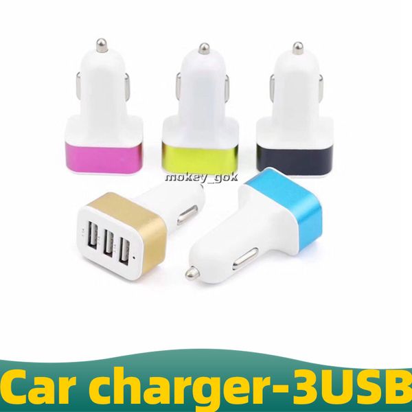 Adaptador de cargador de coche rápido de teléfono con puerto 3USB Carga de 5V USB 2.1A 2A 1A para teléfono inteligente Tablet GPS