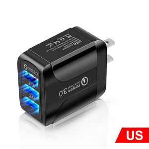 3USB Snel opladen Snelle opladers 2.4A 3 poorten Voedingsadapter QC 3.0 EU VS UK-stekker Wandlader Mobiele telefoon