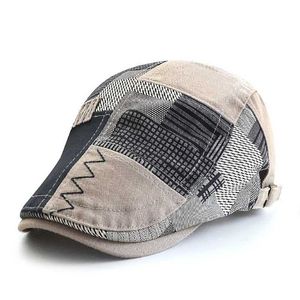 3VC9 Berets Retro Mens Berets Hat Herfst Patchwork Peiced Hat Gatsby Newsboy Cap Women Wol Flat Cabbie Ivy Cap Twill Herringbone Hat D240418