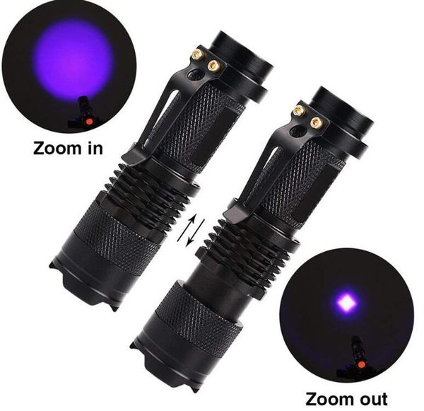 Linterna de luz ultravioleta Q5 de 3W, luces moradas, 395-410nm, lámpara de antorcha de Flash ultravioleta, linterna de luz negra portátil, Detector de manchas de dinero