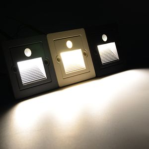 3W Outdoor Waterdichte LED-aluminium Stap Licht PIR Motion Sensor Trap Licht Embedded Wand + Lampen Vierkante Muur Hoeklamp Garden