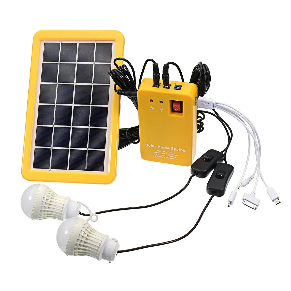 3 W solarbetriebener Panel-Ladegenerator 5 V USB-Stromerzeugungssystem mit 2 Glühbirnen