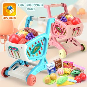 3WBOX simulation supermarket shopping cart trolley cut fruit vegetables gifts miniatur food kitchen pretend play toys cooking LJ201009