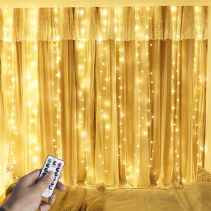 3x1 / 3x2 / 3x3m LED String Fairy Light Remote Icicle Gordijn Garland Lights voor Kerstjaar Home Slaapkamer Raam Indoor Decor 220408