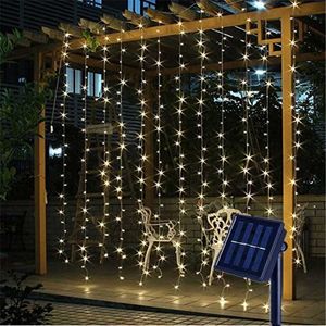 3x3m solaire LED rideaux lumières guirlande extérieure mariage fête de Noël décors de jardin solaire alimenté fée lumière 8 mode chaîne lampe 211015