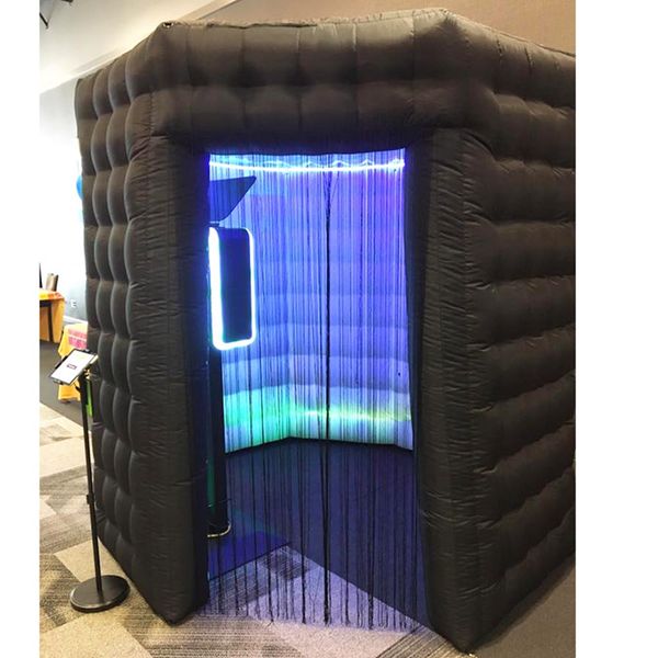 3x3x2.4 m vente en gros livraison gratuite éclairage LED octogone noir cabine photo gonflable tente photobooth pour location avec 1 porte