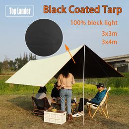 3x4 3x Black Ebated Tarp Screp Shade Membrane Camping Tarp Terpoor Outdoor Tarpaulin Shelter Sunshade Flysheet Awning UV50 240327
