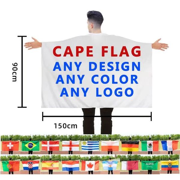 3x5 FT Custom Wearable Cape Flag with Sleeves Classic Cape Costume Mexico England Canada US USA American Flag Double Stitch Couture