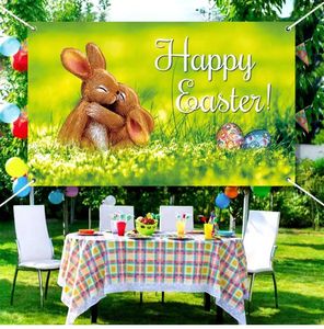 3x5 FT Happy Easter Achtergrond Lente Konijn Kleurrijke Eieren Groene Achtergrond Bunny Banner voor Easters Party Decoratie Yard Sign met Vier Messing Grommets