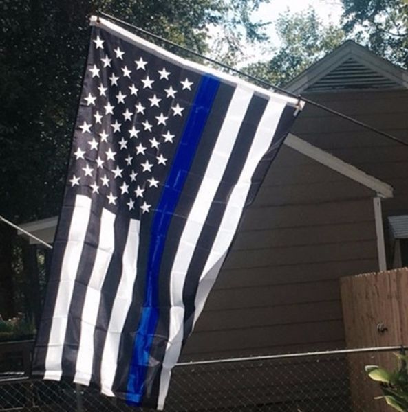 0,9 x 1,5 m mince ligne bleue drapeau police département soutien drapeau bannières américain USA policier bannière volant suspendu 5 x 3