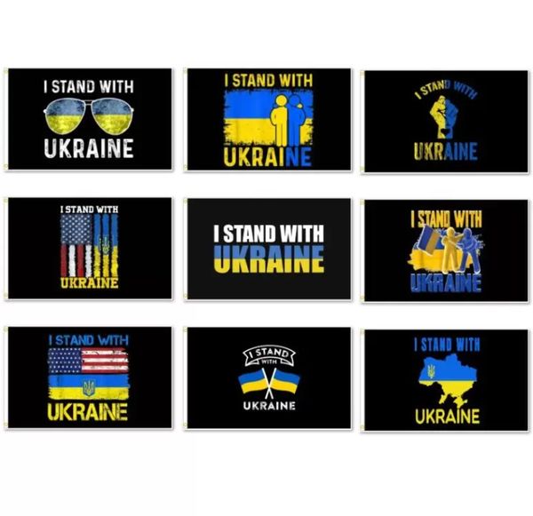 0,9 x 1,5 m Drapeau de l'Ukraine avec œillets en laiton We I Stand with Ukraine Peace Ukrainien Bleu Jaune Intérieur Extérieur Drapeaux Bannières Signe Polyester 2022