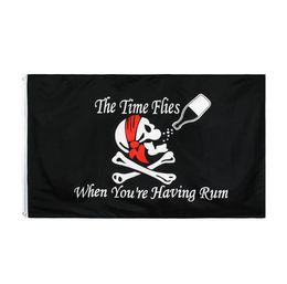 3x5 FTS 90x150cm directe fabriek stock Skull Jolly Roger vlag de tijd vliegt wanneer je rum pirate crossbones6862653 hebt