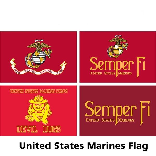 Drapeau SEMPERFI du Corps des Marines USMC de l'armée américaine 3X5F, 90x150cm, drapeaux en Polyester de l'armée des chiens du diable avec œillets en laiton