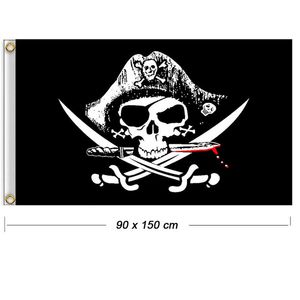 3x5FT Creepy Skull Bones Drapeau Pirate Jolly Roger Drapeaux Pirate Avec Œillets Décoration