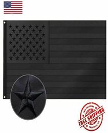 3x5FT brodé tout noir drapeau américain US drapeau noir décor tactique Blackout5040347