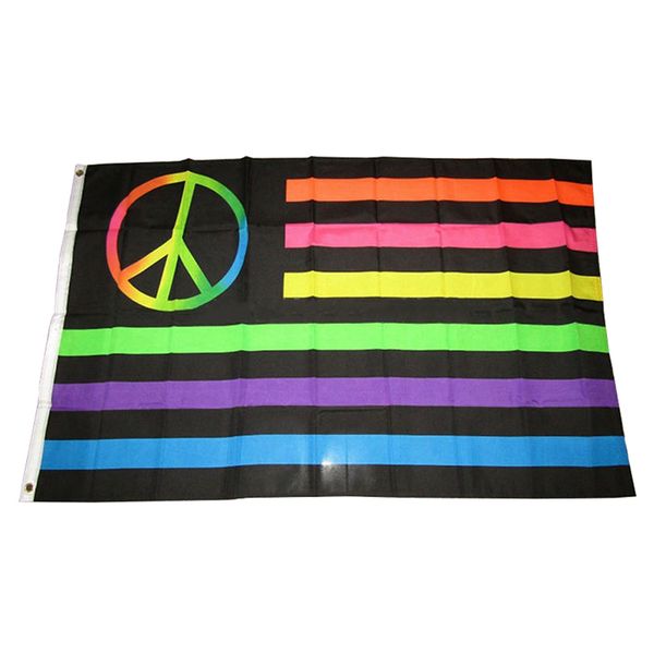 Símbolo de paz de neón de 3x5 pies Bandera de arco iris de EE. UU., Tela de poliéster 100D Publicidad colgante de poliéster, Interior al aire libre, Envío gratis