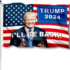 3x5ft Trump Vlaggen 2024 Trump 2024 Presidentiële verkiezing Ik zal terug Donald Flag zijn met messing doorvoertules 150cmx90cm 0417
