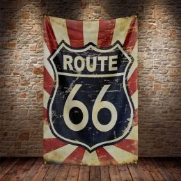 3x5ft U.S. Route 66 Motorfietsvlag Polyester Digitale drukautebanner voor decor