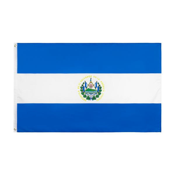 3x5Fts 90x150cm Banderas nacionales salvadoreñas Bandera de El Salvador Bandera de poliéster para decoración interior al aire libre Venta al por mayor directa de fábrica