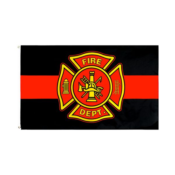 3x5fts 90x150 cm mince ligne de feu rouge drapeau de département direct en gros de la bannière de pompiers en gros de l'usine
