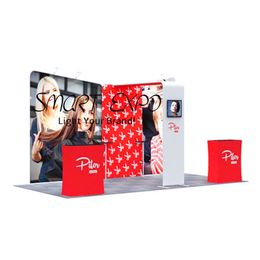 Fondo de feria comercial 3x6, exhibición de publicidad fotográfica con kits de marco, bolsa de transporte con gráficos impresos personalizados