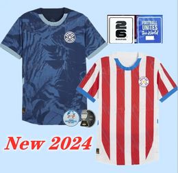 3xl 4xl 2024 2025 Paraguay Soccer Jersey Copa America Camisetas de Futbol Home White Red Away Bleu foncé 24 25 hommes Kit de chemise de football pour enfants
