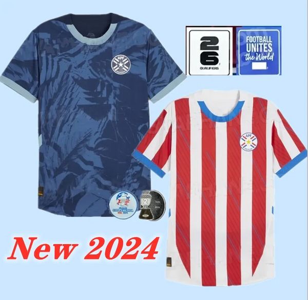 3xl 4xl 2024 2025 Paraguay Soccer Jersey Copa América Camisetas de Futbol Home White White Red Away Blue oscuro 24 25 Men Kids Camisa de fútbol Kit de manga corta UNIFORMOS CONSEJOS