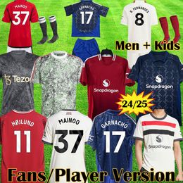 3xl 4xl 23 24 25 Mainoo Hojlund Casemiro Soccer Jerseys Garnacho Rashford Fans Joueur Version Fernandes Mount Football Shirt 2023 2024 2025 Ensemble pour enfants