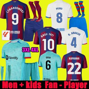 3XL 4XL 23 24 Jersey de football LEWANDOWSKI GAVI Camiseta de Futbol PEDRI FERRAN 2023 2024 FC ANSU FATI RAPHINHA Chemise de football Hommes Enfants S Fans