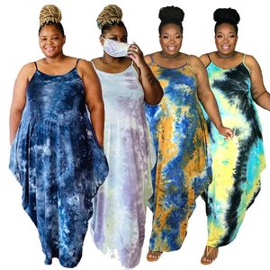 3XL 4XL 5XL Summer Women Maxi Robes plus la taille tie dye robe une pièce Casual jupes amples Fashion girls Beach wear plus grandes tailles Floor-length long skirt DHL SHIP 5123