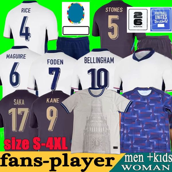 3xl 4xl Englands 2024 Bellingham Soccer Jerseys Sterling Rashford Grealish Mount Foden Saka Pré Match 24 25 Kane Fams Jouer Football Shirts Men Kid Kit Uniforms