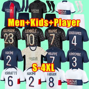 3xl 4xl Mbappe Hakimi voetbaltruien 23 24 Maillots de football 2023 2024 Marquinhos Verratti Men Kids Kit Shirt Uniform Fabian Sanches Fans Player Version