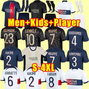 3xl 4xl Player Version 23 24 Soccer Jerseys MBAPE HAKIMI Sergio Ramos Wijnaldum Football Shirt 2023 2024 Men Sets Enfants uniformes Maillot de Foot Fans Joueur