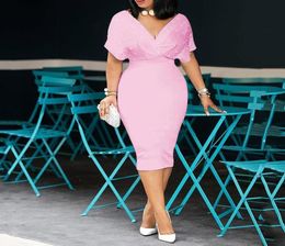 3xl Beading Lady Mermaid Dress 2020 Afrikaanse vrouwen roze midi -jurken gewaad Femme Vestiods Elegant Office Lady Cocktail Dress6675627