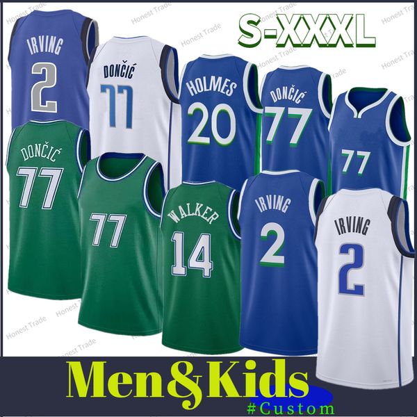 3XL Hommes Enfants Doncic Basketball Jersey Luka Doncic Vert Bleu Ville 2 7 Personnalisé Jeunes Garçons chemises