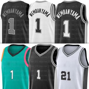 3XL Mens 1 Victor Wembanyama basketbalshirts aangepaste mannen jeugd kinderen Keldon Johnson eerste ronde pick Tim San Duncan Antonio Jersey aangepaste