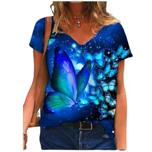 3XL Outres Dames Tops Casual Manches Courtes Col En V Lâche T-shirt Taille Femmes 3D Papillon D'été T-shirts Vêtements 220628