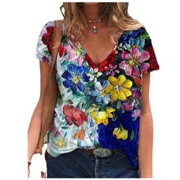 3XL Oversized Summer Tops Women Short Sleeve 3D Flower Print T Shirt Streetwear Loose Casual Female T -sh -maat