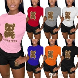 3XL grande taille vêtements femmes survêtements concepteur été deux pièces shorts tenues ours motif T-shirt costume de sport décontracté