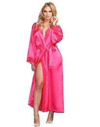 3XL femmes soie Satin Long peignoir mariage mariée dentelle Robe Kimono Sexy Feminino bain nuit grande taille Peignoir Femme 35 210924