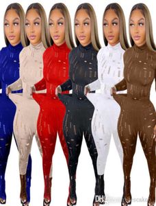 3xl Femmes Pantalons en deux pièces Set Sexy Hollow Out Tops à manches longues Voir à travers les leggings Skinny Suit Designer Plus Taille Clothing4928143